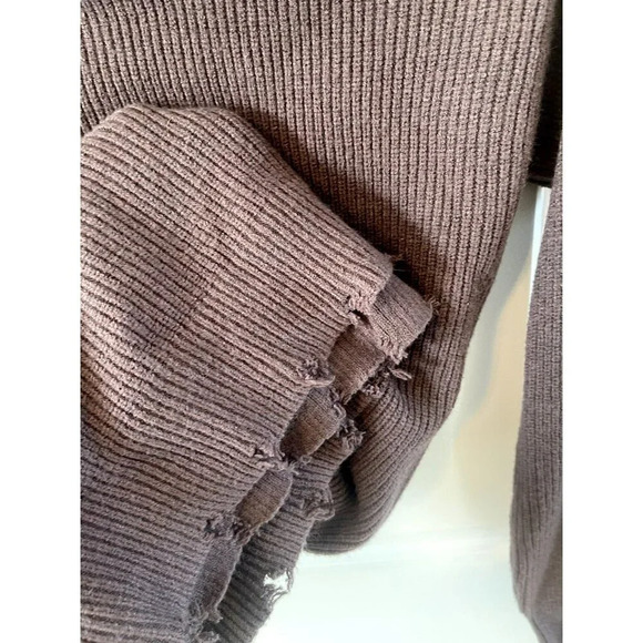 MAURICES Single Cold Shoulder distressed Hem Brown Sweater Womens Size M NWOT - Picture 6 of 7